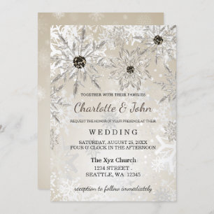 silver gold snowflakes winter wedding invitation