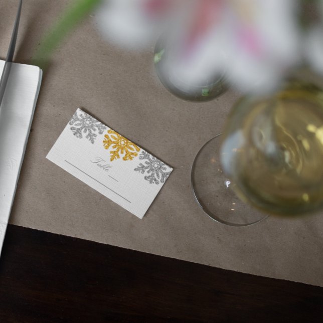 Silver Gold Snowflakes Winter Wedding Place Card (Creator Uploaded)