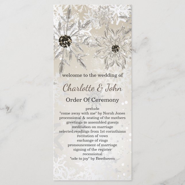 silver gold snowflakes winter wedding programs (Front)