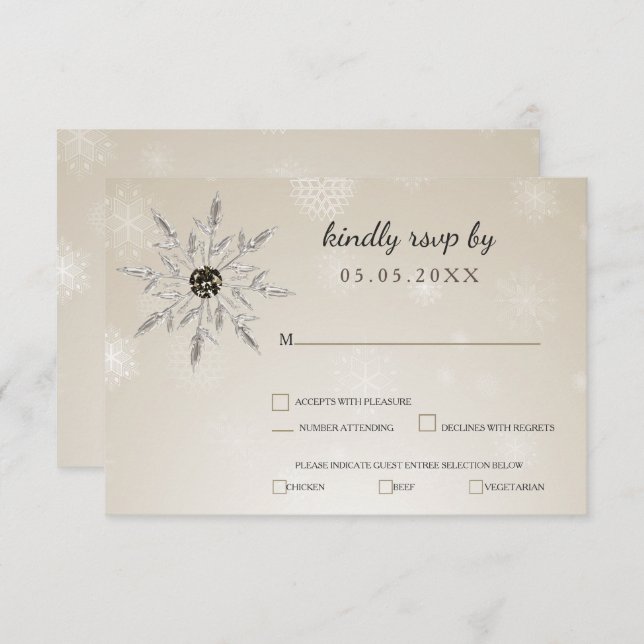 silver gold snowflakes winter wedding rsvp (Front/Back)