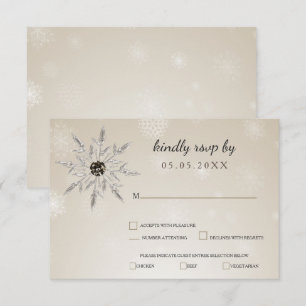silver gold snowflakes winter wedding rsvp card