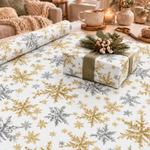 Silver & Gold Snowflakes Wrapping Paper