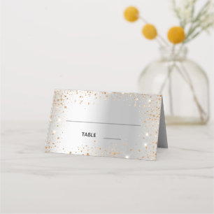 Silver gold sparkles names wedding place card