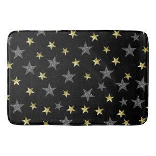 Silver & Gold Stars Black Hollywood Star Glam Bath Mat