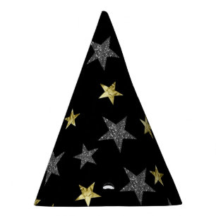 Silver & Gold Stars Black Hollywood Star Party Hat