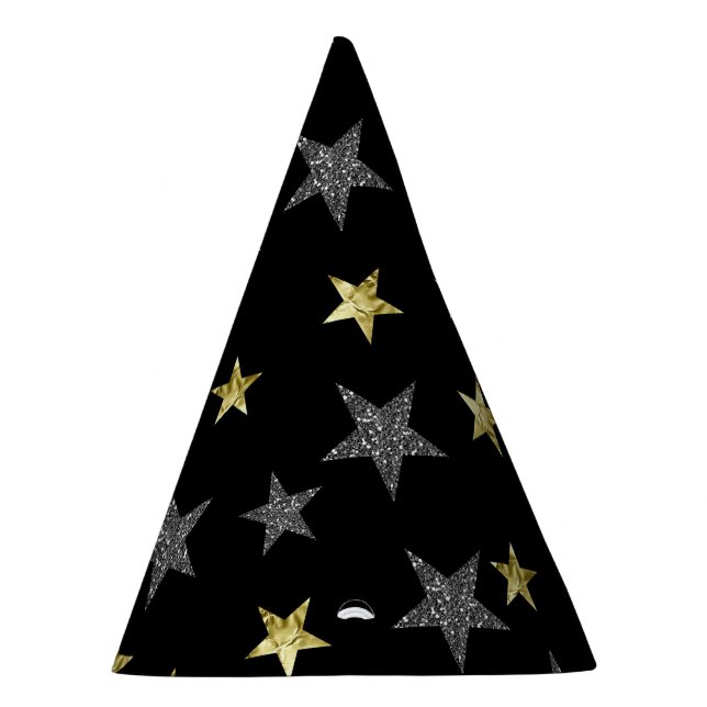 Silver & Gold Stars Black Hollywood Star Party Hat (Right)