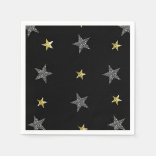 Silver & Gold Stars Black Hollywood Star Party Napkin