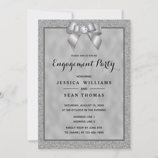 Silver Gold & Stylish Glitter Engagement Invitation (Front)