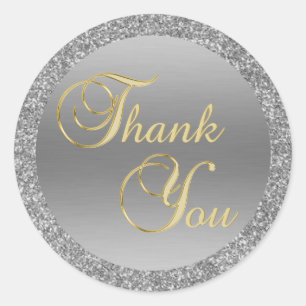 Silver Gold Thank you Glitter Foil Classic Round Sticker
