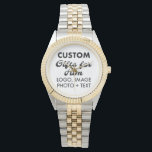 Silver & Gold Two-Tone Watch Custom Gifts for Him<br><div class="desc">Custom Gifts for Him personalised Silver & Gold Two-Tone Watch. Upload logo,  photo,  image,  design and add your own text to make your own personalised birthday,  Christmas,  Father's Day,  Valentine's Day celebration,  office gifts for him (man,  men,  husband,  boyfriend,  father,  dad,  young man,  son).</div>