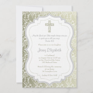 Silver Gold Vintage Damask Cross Confirmation Invitation