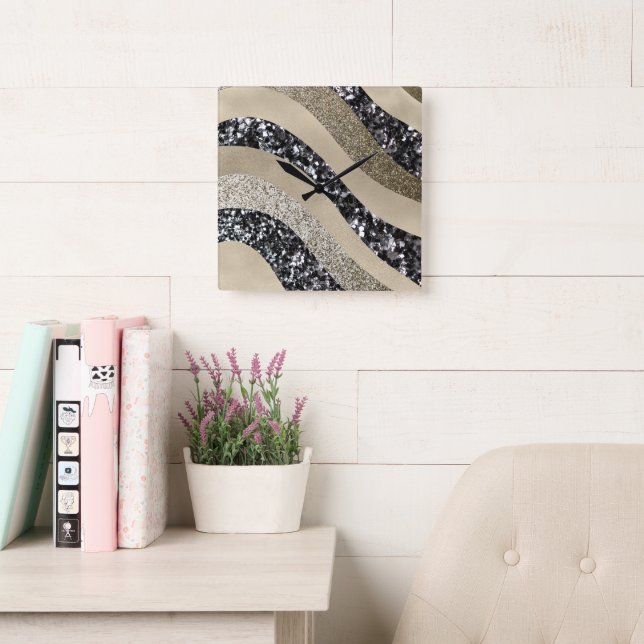 Silver Gold Wave Glitter Glam 1  Square Wall Clock (Reading Room)