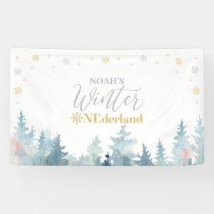 Silver & Gold Winter Onederland 1st Birthday Party Banner