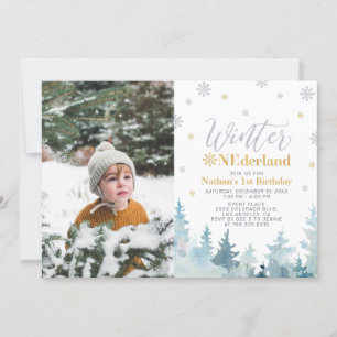 Silver & Gold Winter Onederland Boy 1st Birthday Invitation
