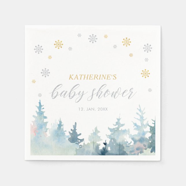 Silver & Gold Winter Wonderland Baby Shower Napkin (Front)