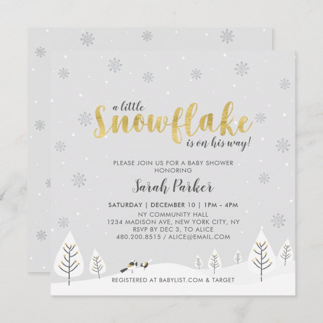 Silver & Gold Winter Wonderland Boy Baby Shower Invitation (Front/Back)