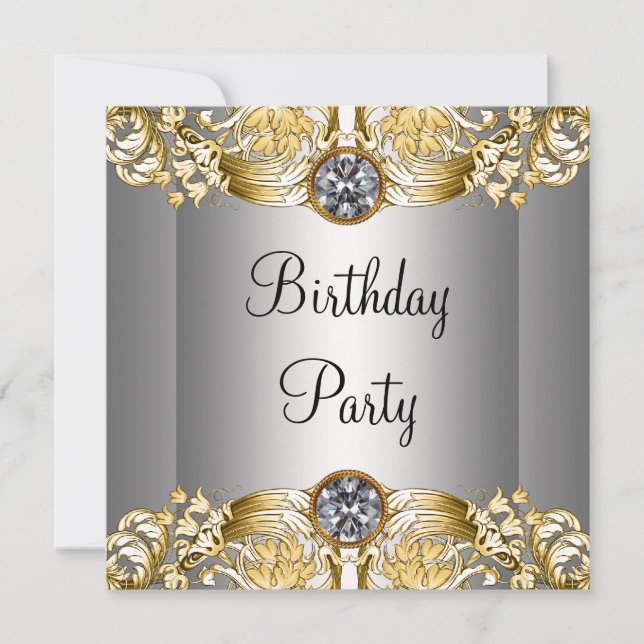 Silver Gold Womans Birthday Party Invitation (Front)