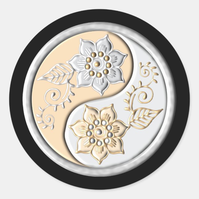 Silver & Gold Yin Yang Classic Round Sticker (Front)