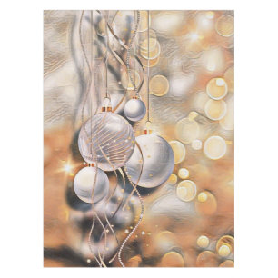 Silver golden Christmas ornaments watercolor Tablecloth