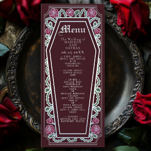 Silver Gothic Coffin Rose Red Wedding Menu