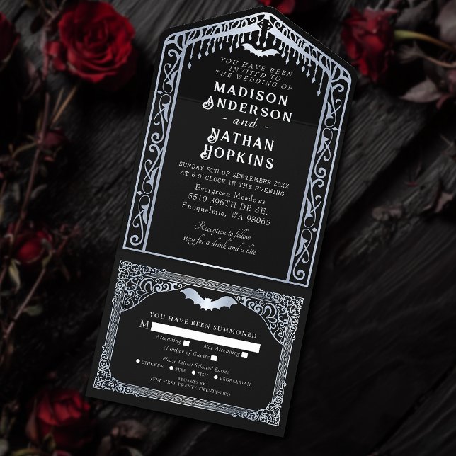 Silver Gothic Vampire Cathedral Wedding All In One Invitation (Creator Uploaded)