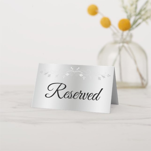 Silver Gradient Elegant Flourish Wedding Reserved Place Card (Front)