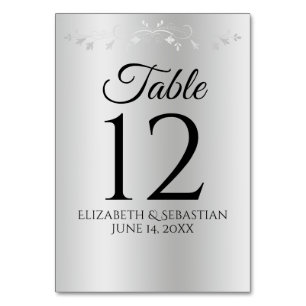 Silver Gradient Elegant Vintage Flourish Wedding Table Number