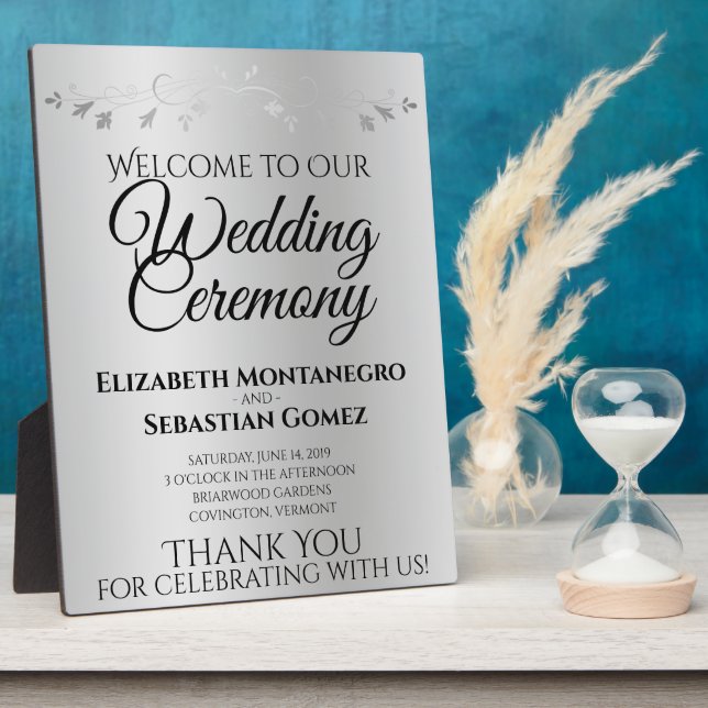 Silver Gradient & Flourish Elegant Wedding Welcome Plaque (Side)