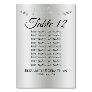 Silver Gradient & Flourish Wedding Seating Chart Table Number