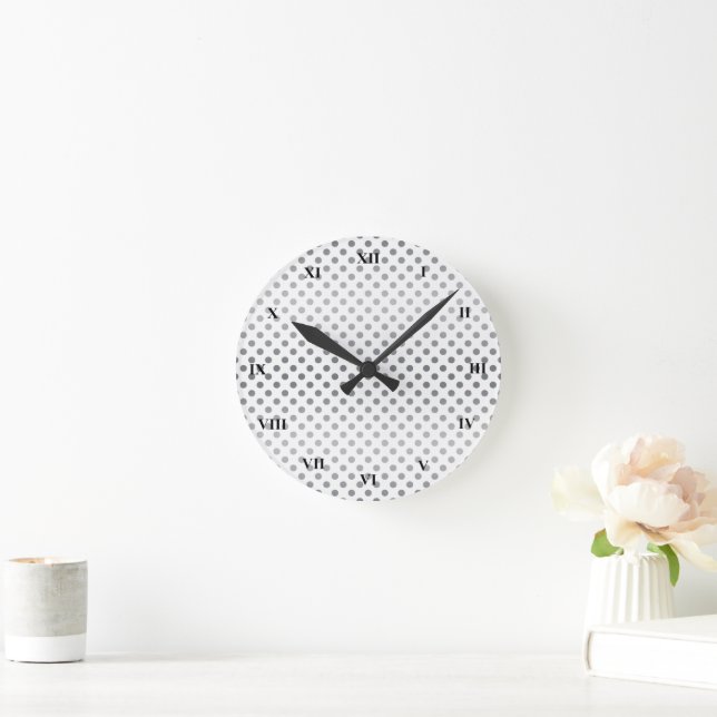 Silver Gradient Polka Dots by Shirley Taylor Round Clock (Home)
