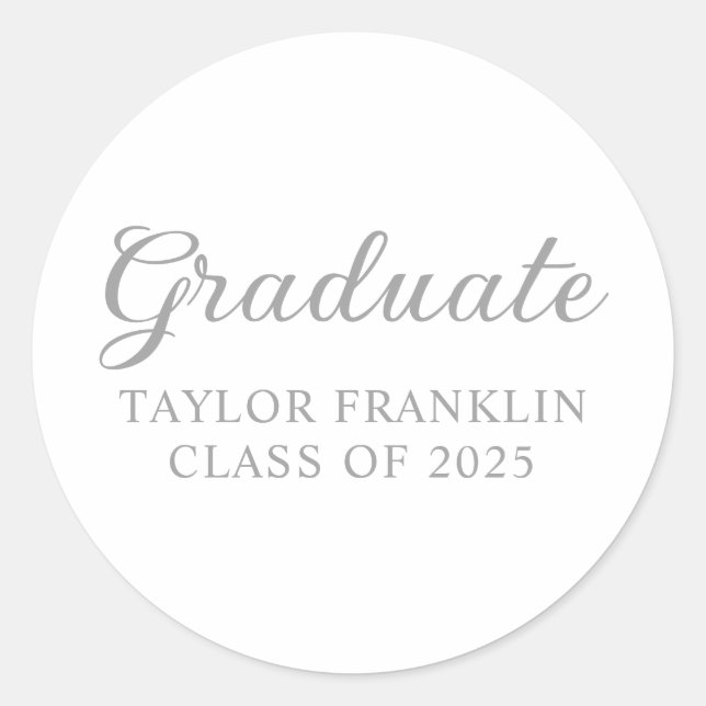 Silver Graduate Classic Round Sticker (Front)