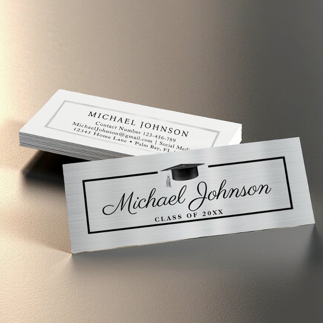 Silver Graduate Networking Elegant Contact Cards (Graduate Contact and Networking Calling Card)