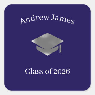  Silver Graduation Cap -Class of 2026 Square Sticker