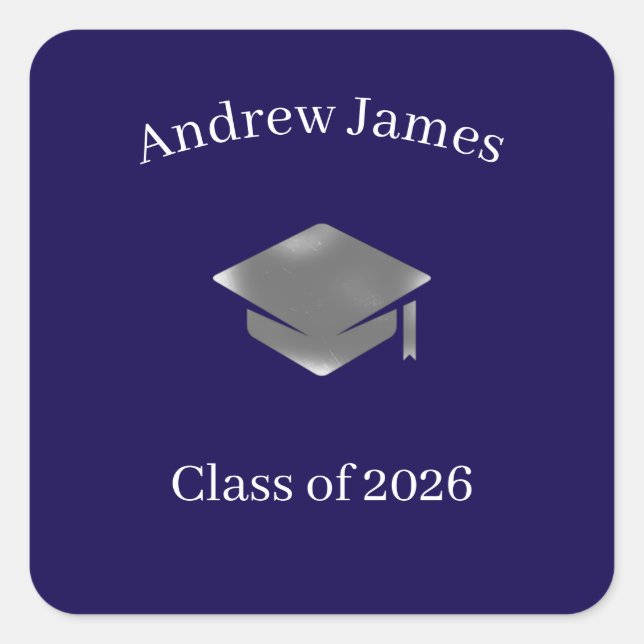  Silver Graduation Cap -Class of 2026 Square Sticker (Front)