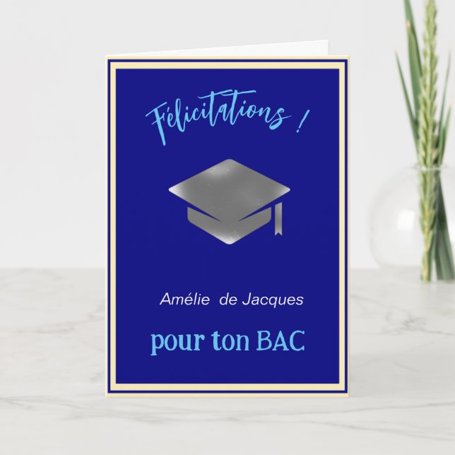 Silver graduation cap  - Congrats in French  Card (Front)
