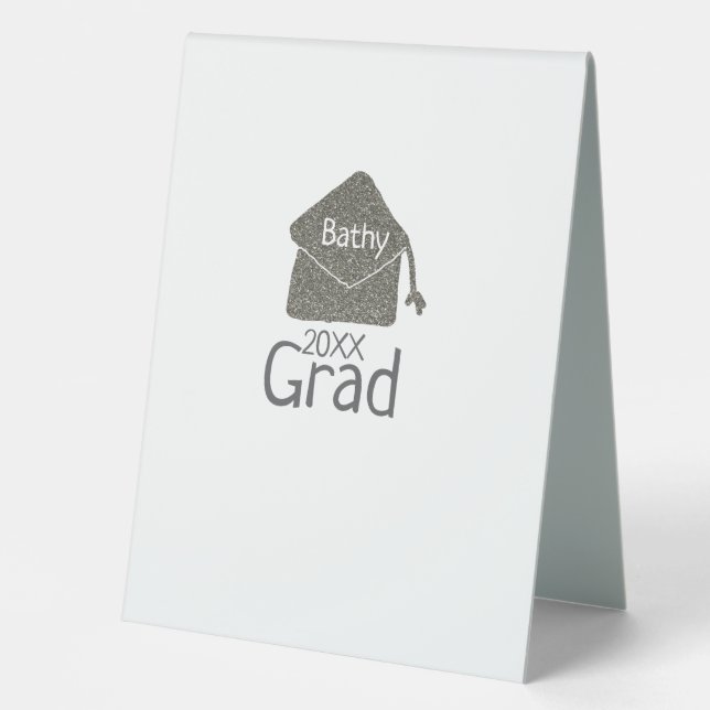 Silver graduation cap glitter add name grad year c (Front)