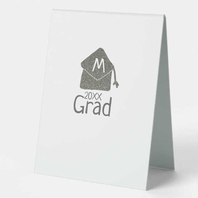 Silver graduation cap glitter add name grad year c (Front)
