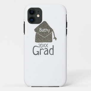 Silver graduation cap glitter add name grad year c iPhone 11 case