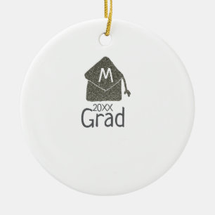 Silver graduation cap glitter add name grad year c ceramic ornament