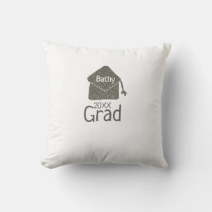 Silver graduation cap glitter add name grad year c cushion