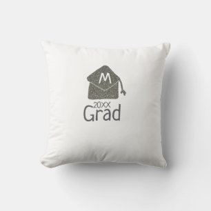 Silver graduation cap glitter add name grad year c cushion
