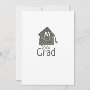 Silver graduation cap glitter add name grad year c invitation