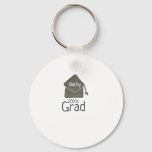 Silver graduation cap glitter add name grad year c key ring