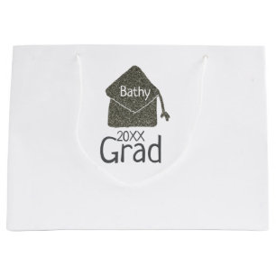 Silver graduation cap glitter add name grad year c large gift bag