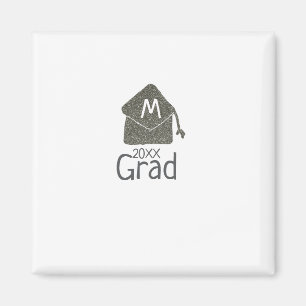 Silver graduation cap glitter add name grad year c magnet