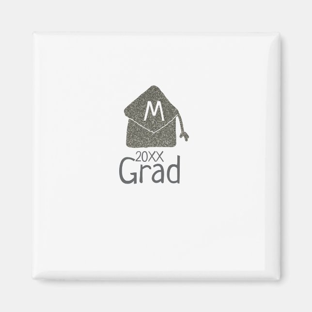 Silver graduation cap glitter add name grad year c magnet (Front)