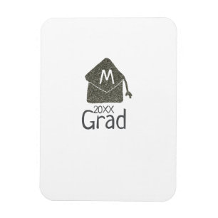 Silver graduation cap glitter add name grad year c magnet