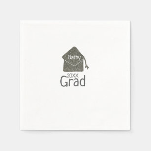 Silver graduation cap glitter add name grad year c napkin