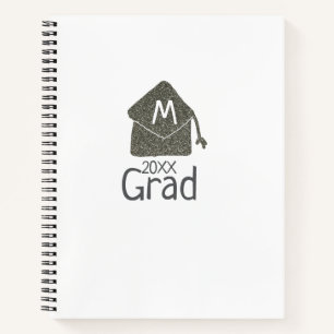Silver graduation cap glitter add name grad year c notebook