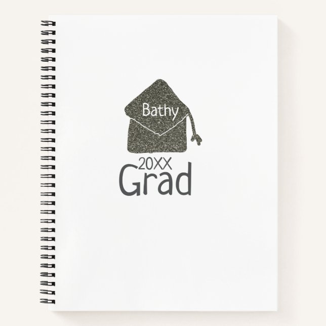 Silver graduation cap glitter add name grad year c notebook (Front)